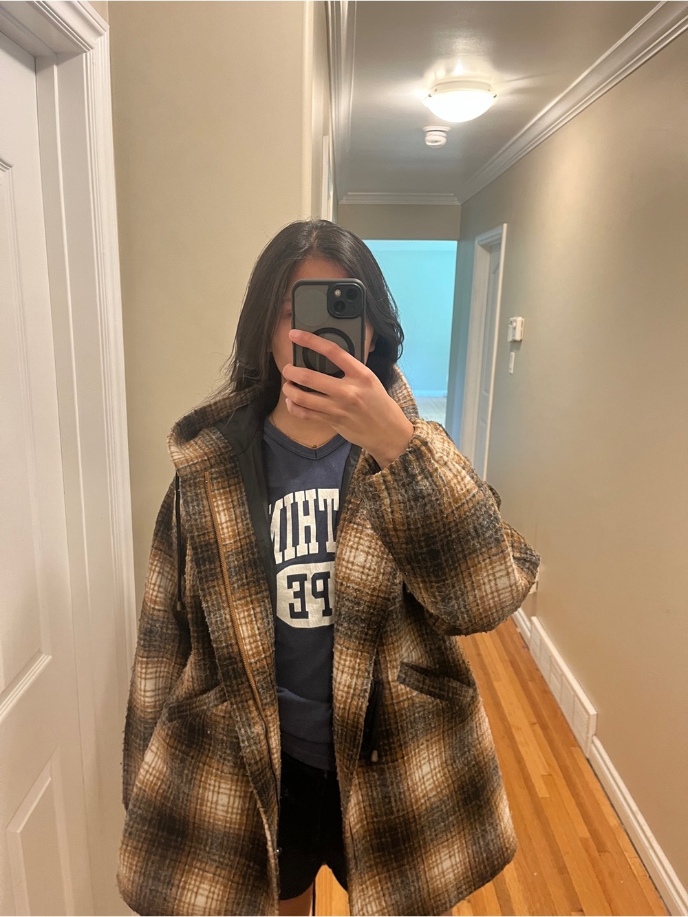 Plaid Hooded Wool-Blend Coat - Brown/Black